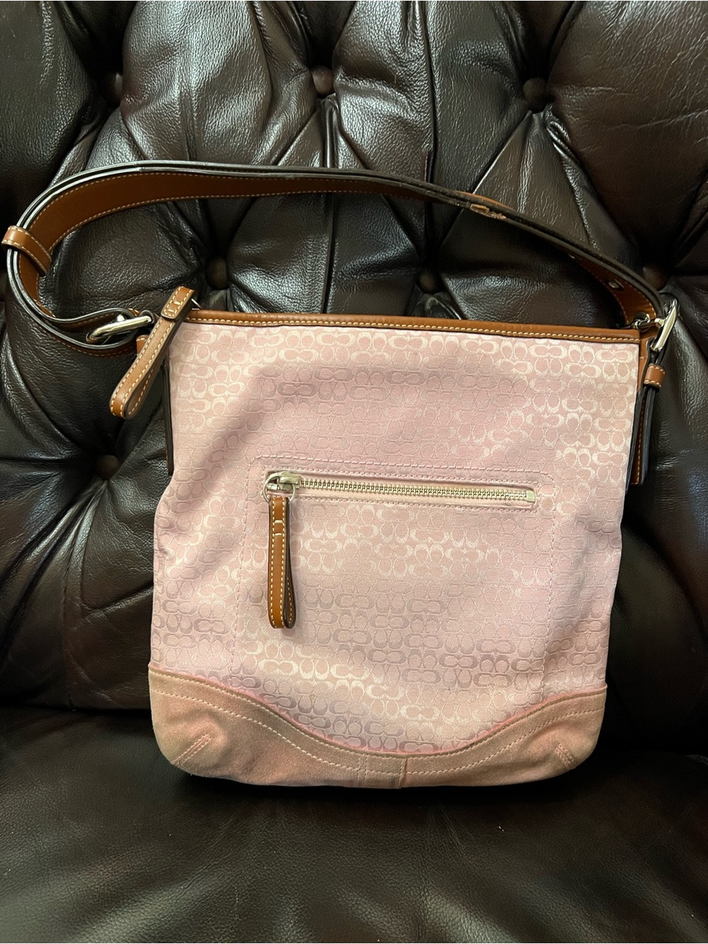 Vintage Y2K Coach Pink Signature Canvas Shoulder/Crossbody Bag